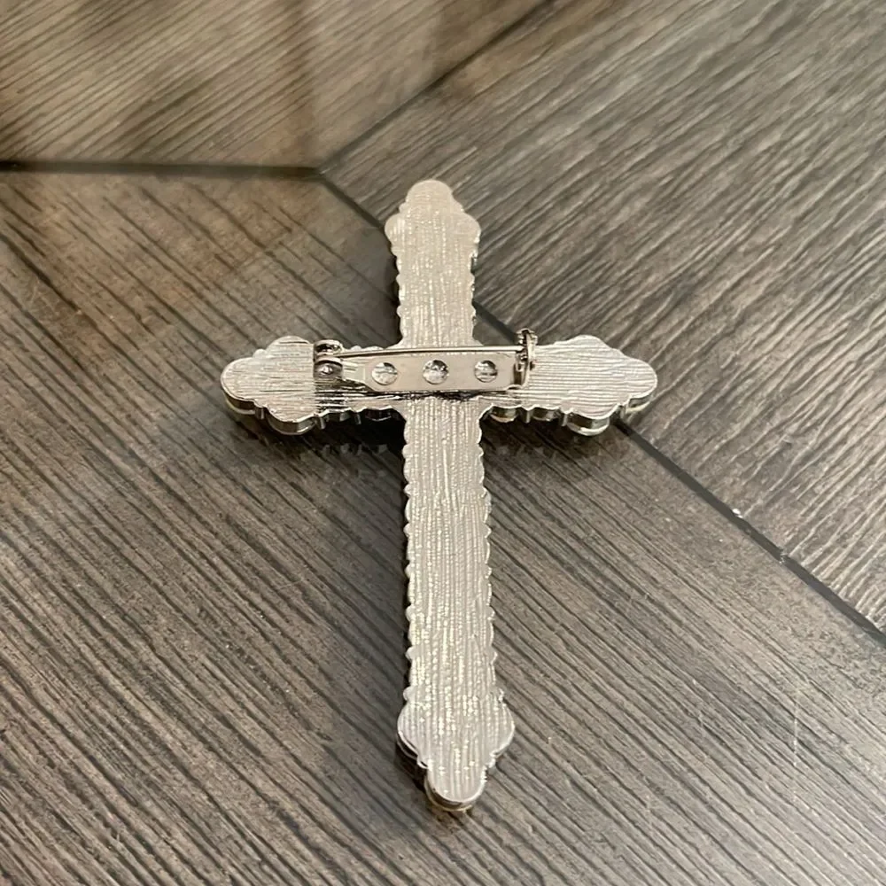 Vintage Style Large Rhinestone Cross Pin Crystal Cross Brooch